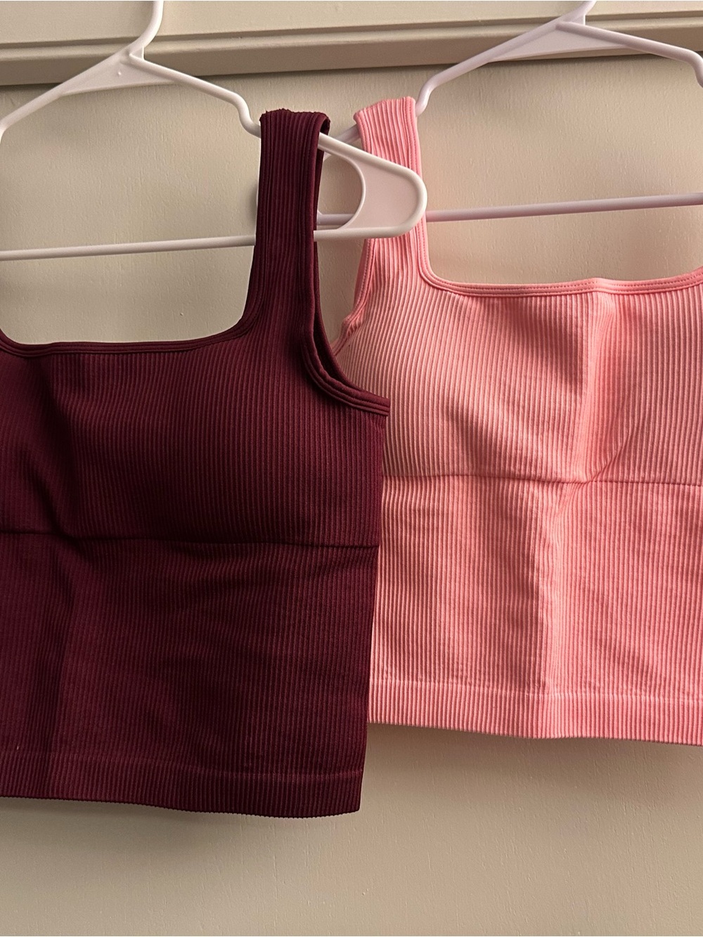 Ribbed Square Neck Crop Tops - Pink & Burgundy